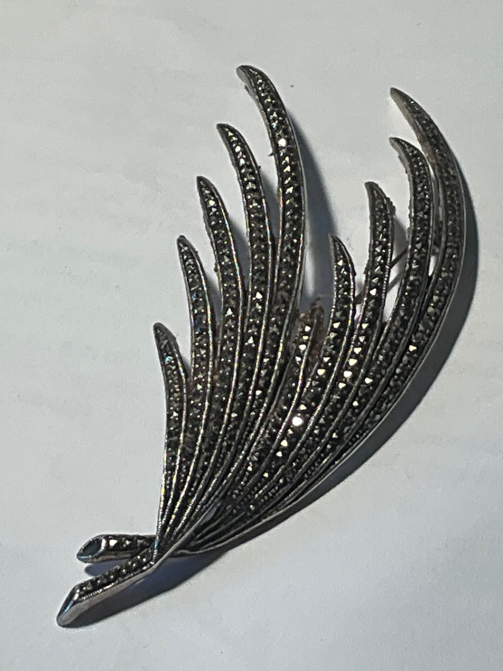 ART DECO Men’s Ladies Sterling 925 Signed Lapel Suit Pin Brooch Marcasite